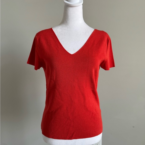 Talbots Vibrant Orange V-Neck Short Sleeve Top - Picture 1 of 8